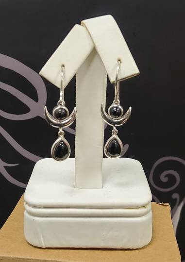 Sterling Silver Moon and Obsidian Drop Earrings image 0
